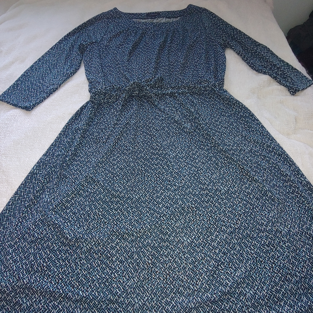 Lands' End Blue Patterned Midi Dress